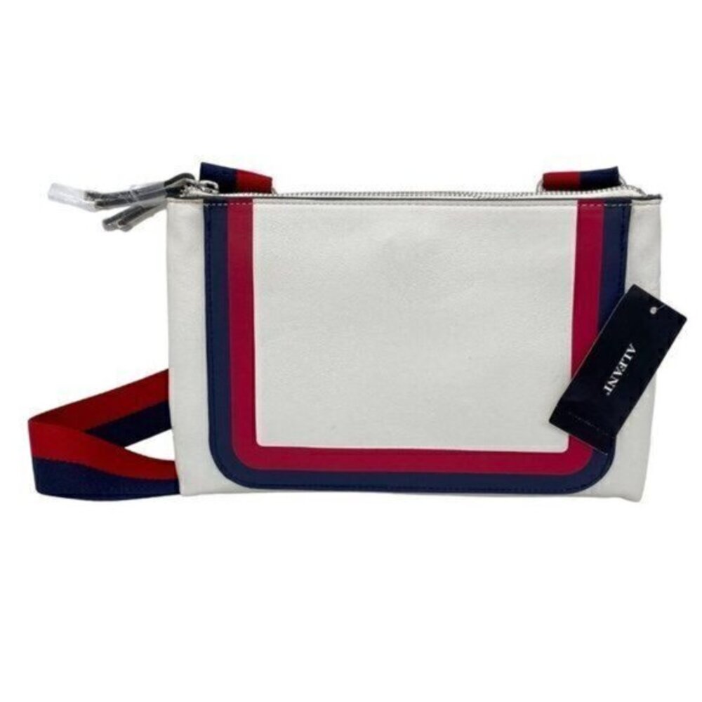 Alfani Miahh Web Strap Womens Crossbody Bag Double Zip Purse
